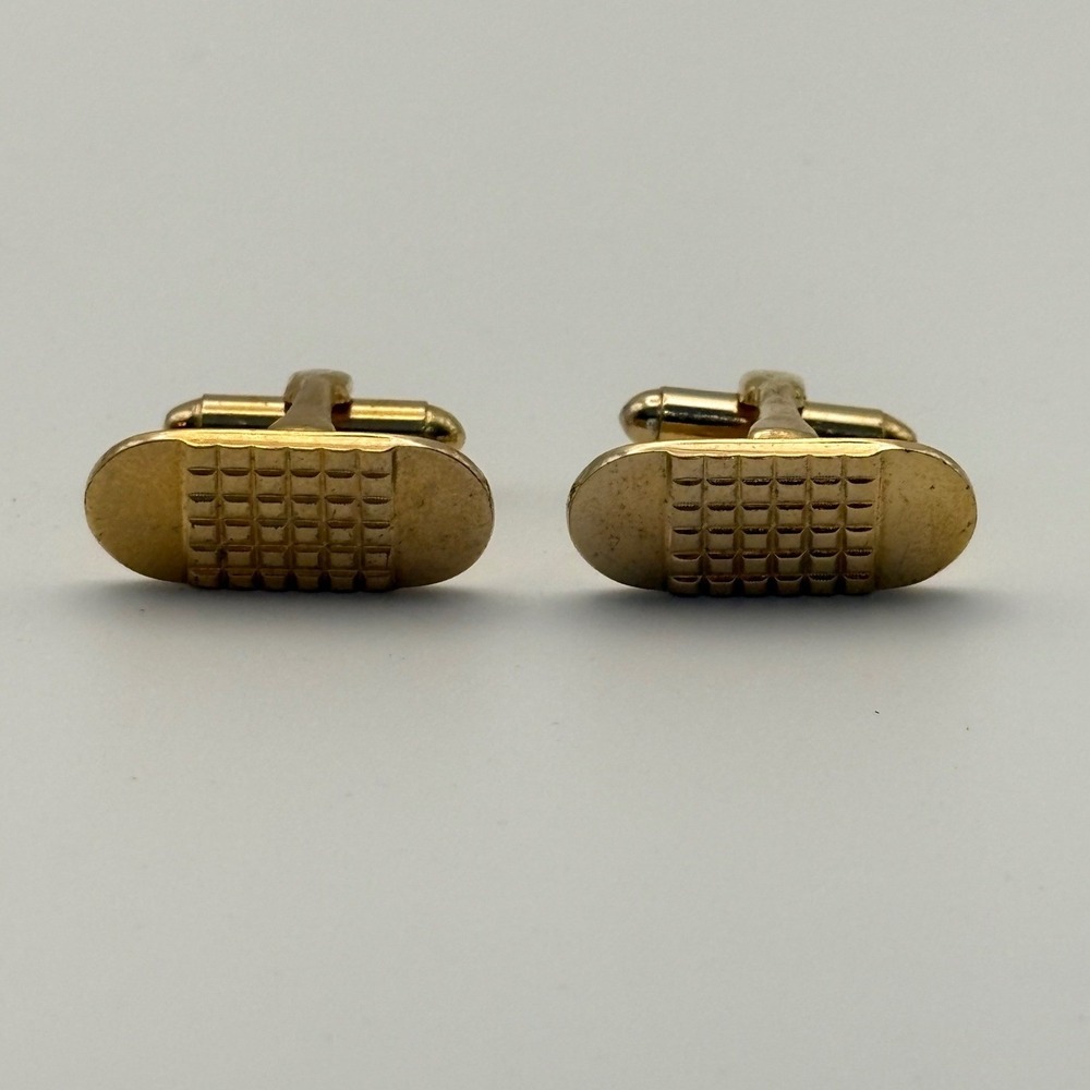 Cufflinks Mens OS Gold Grid Textured Oval Retro Accessory Timeless Vintage